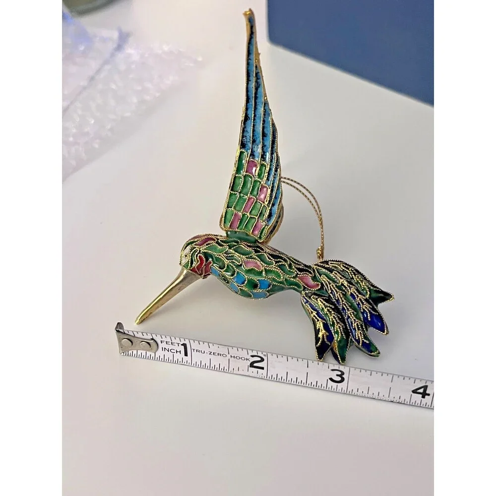 Cloisonné Enamel HUMMINGBIRD Ornament Figurine with Hanger and Storage Box